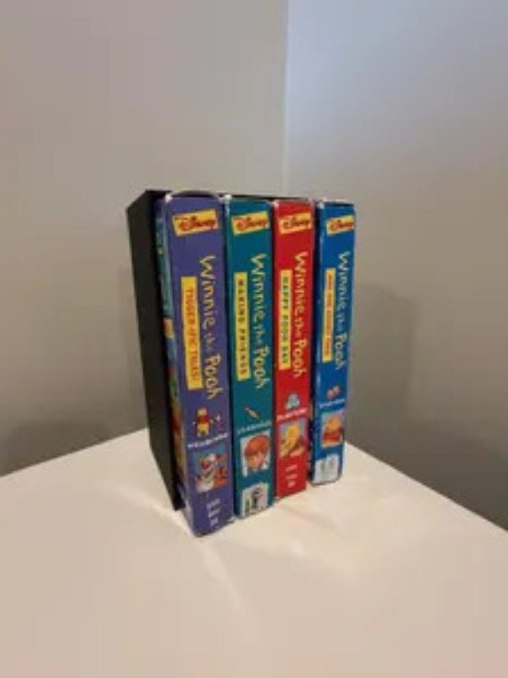 VHS Tape Display Stand – Wall Mount/Tabletop Storage Holder for 4 Tapes